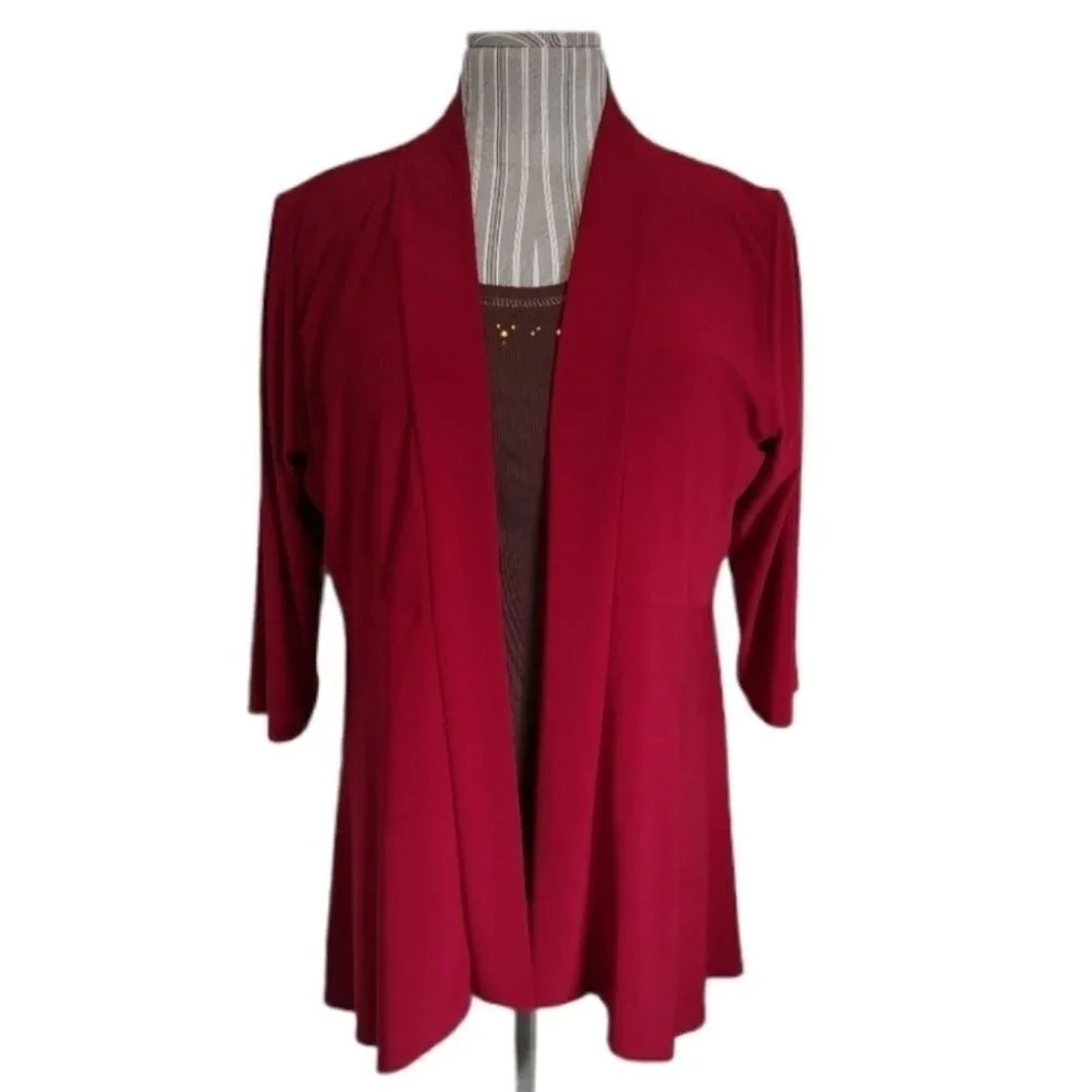 Claire France Wine Red 3/4 Sleeve Open Cardigan 1X